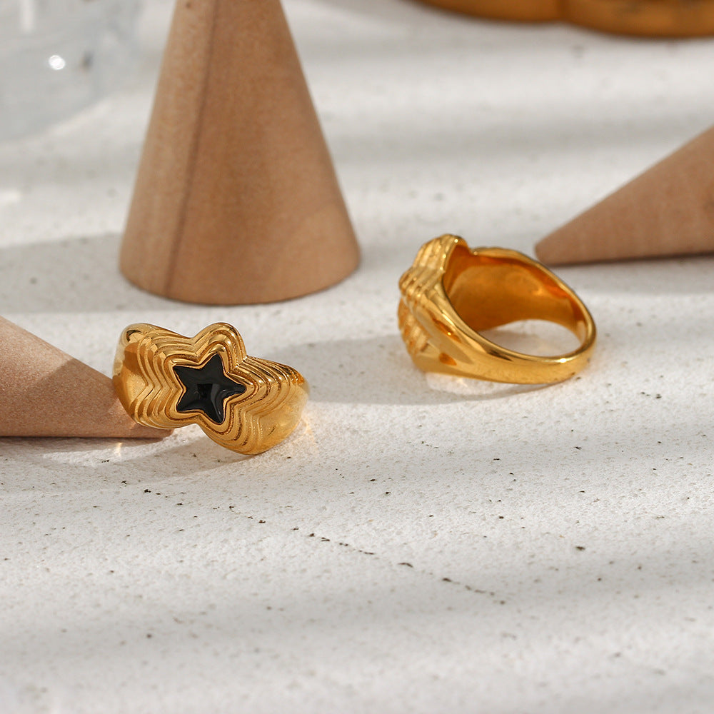 Anillo de estrella de cinco puntas chapado en acero inoxidable geométrico de estilo oficina de moda para mujer