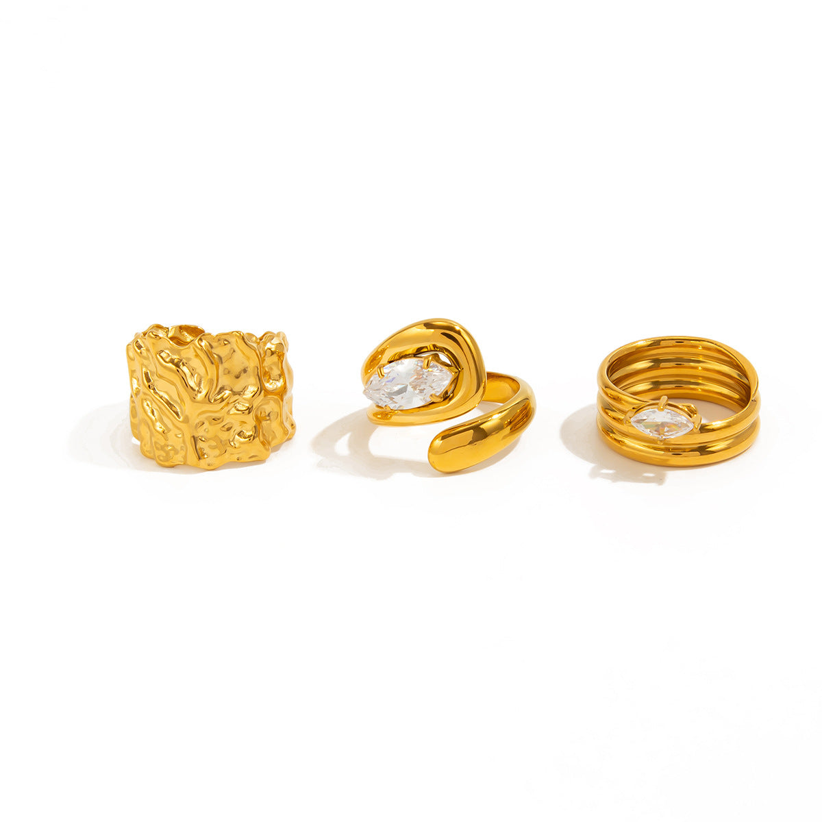 Anillo Minimalista Geométrico de Aleación para Mujer con Diamantes de Imitación Micro-Pavé y Diseño de Junta Abierta