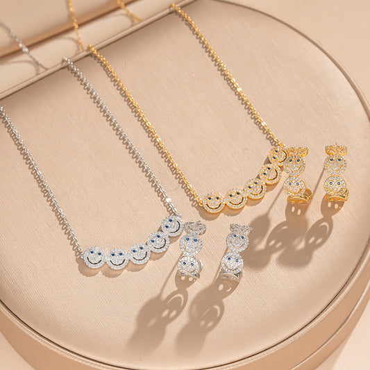 Minimalist Smile Face Titanium Steel Necklace and Earrings Set for Women with Hypoallergenic Plating Finish