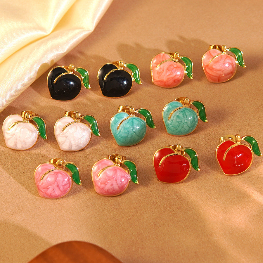 Sweet Drip Oil Stainless Steel Peach Earrings