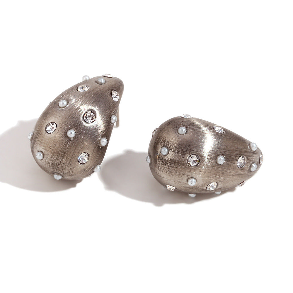 Pendientes de Acero Inoxidable con Forma de Gota Estilo Vintage de Moda, Baño de Oro de 18K y Acabado Cepillado Mate para Mujer