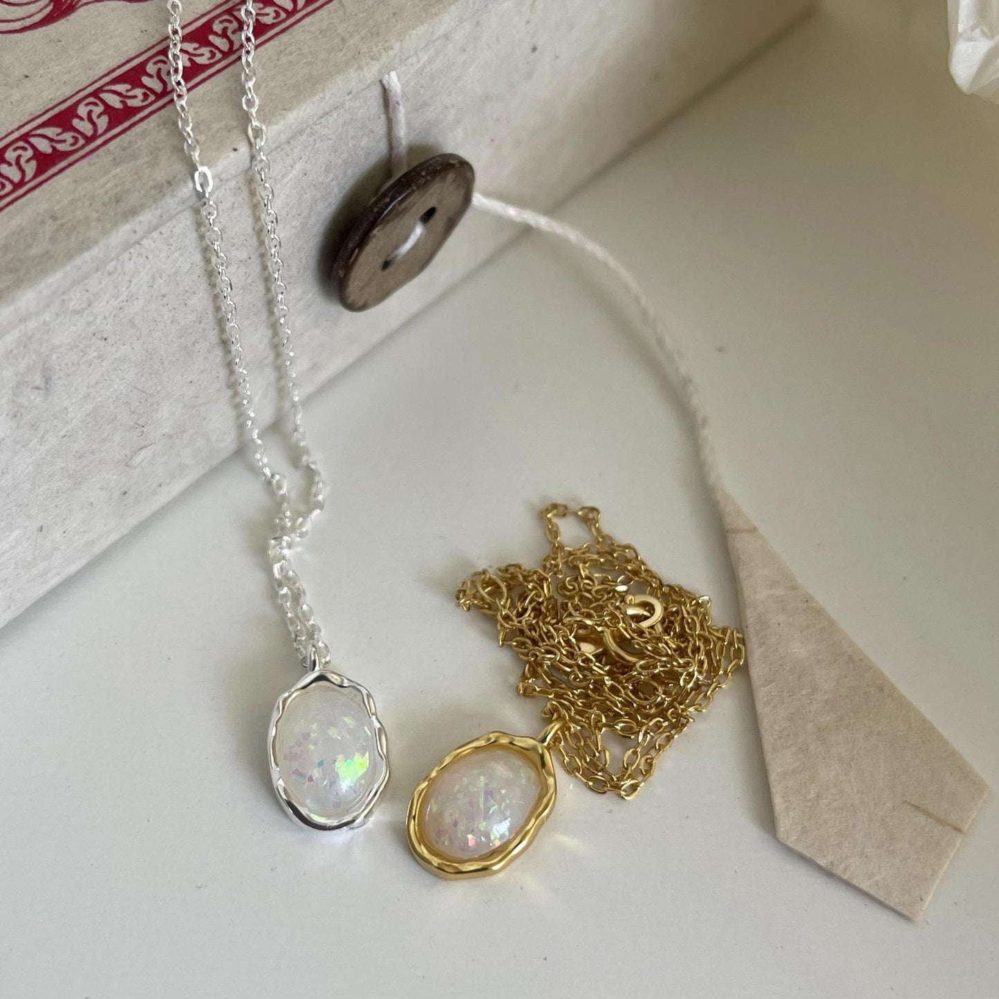 Minimalist Opal Pendant Necklace in 925 Sterling Silver with Geometric and Doll Motif Design