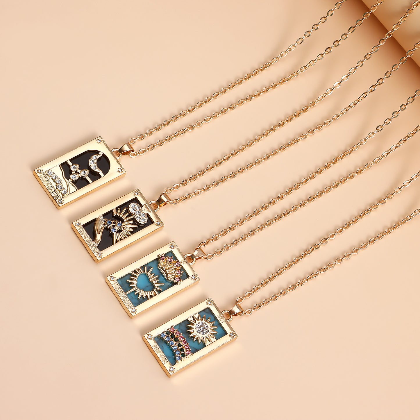 Minimalist Rectangular Tarot Pendant Necklace in Alloy with Plated Finish for Women