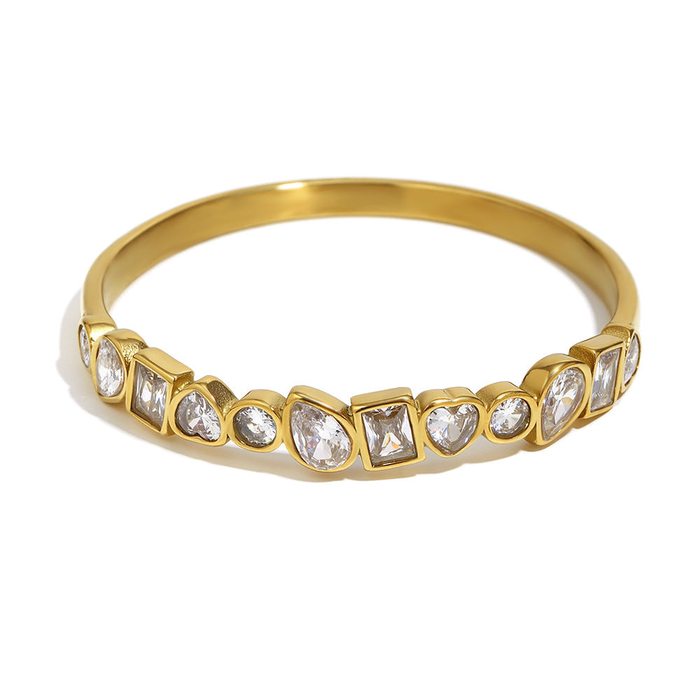 Fashionable Geometric Stainless Steel Bracelet with 18K Gold Plating and Zircon Inlay for Women