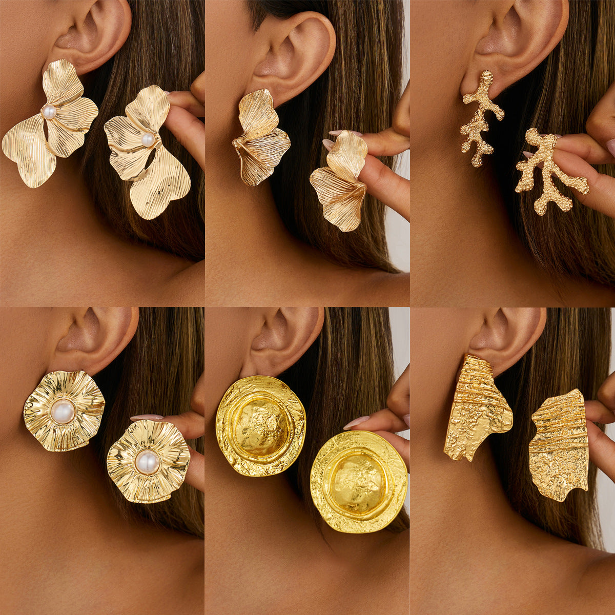 Elegant Geometric Floral Alloy Plated Imitation Pearl Earrings for Women
