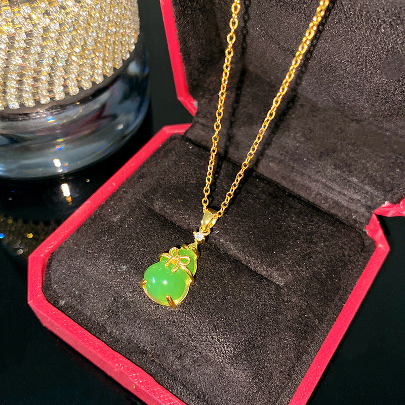 Sweet Minimalist Gourd Brass Pendant with Cubic Zirconia Inlay Titanium Steel Necklace for Women