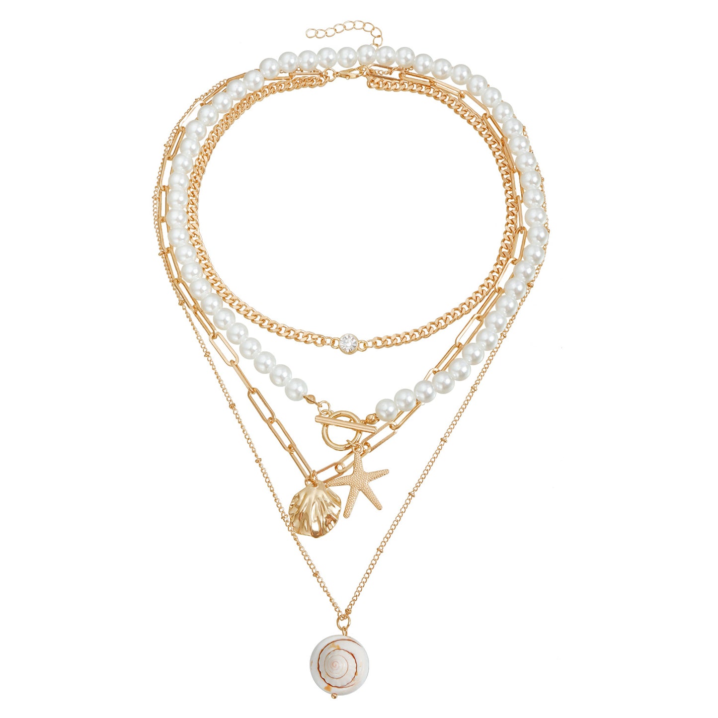 Fashion Baroque Pearl Starfish Necklace for Women with Alloy Pendant, Geometric and Heart Shape, Electroplated Finish, Casual Clavicle Chain