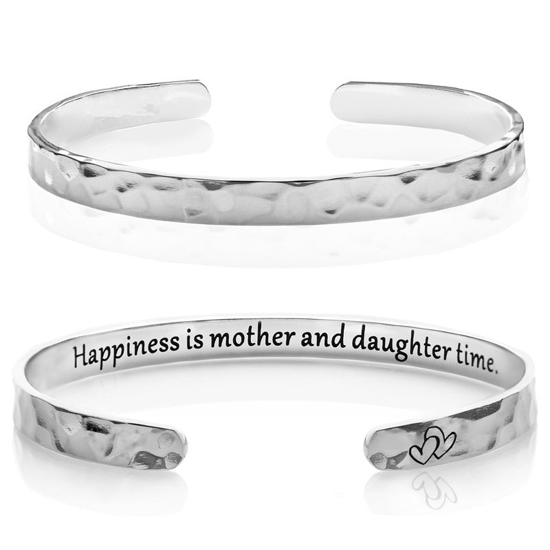 Minimalist Stainless Steel Engraved Open Moon Surface Textured Hammered Bracelet