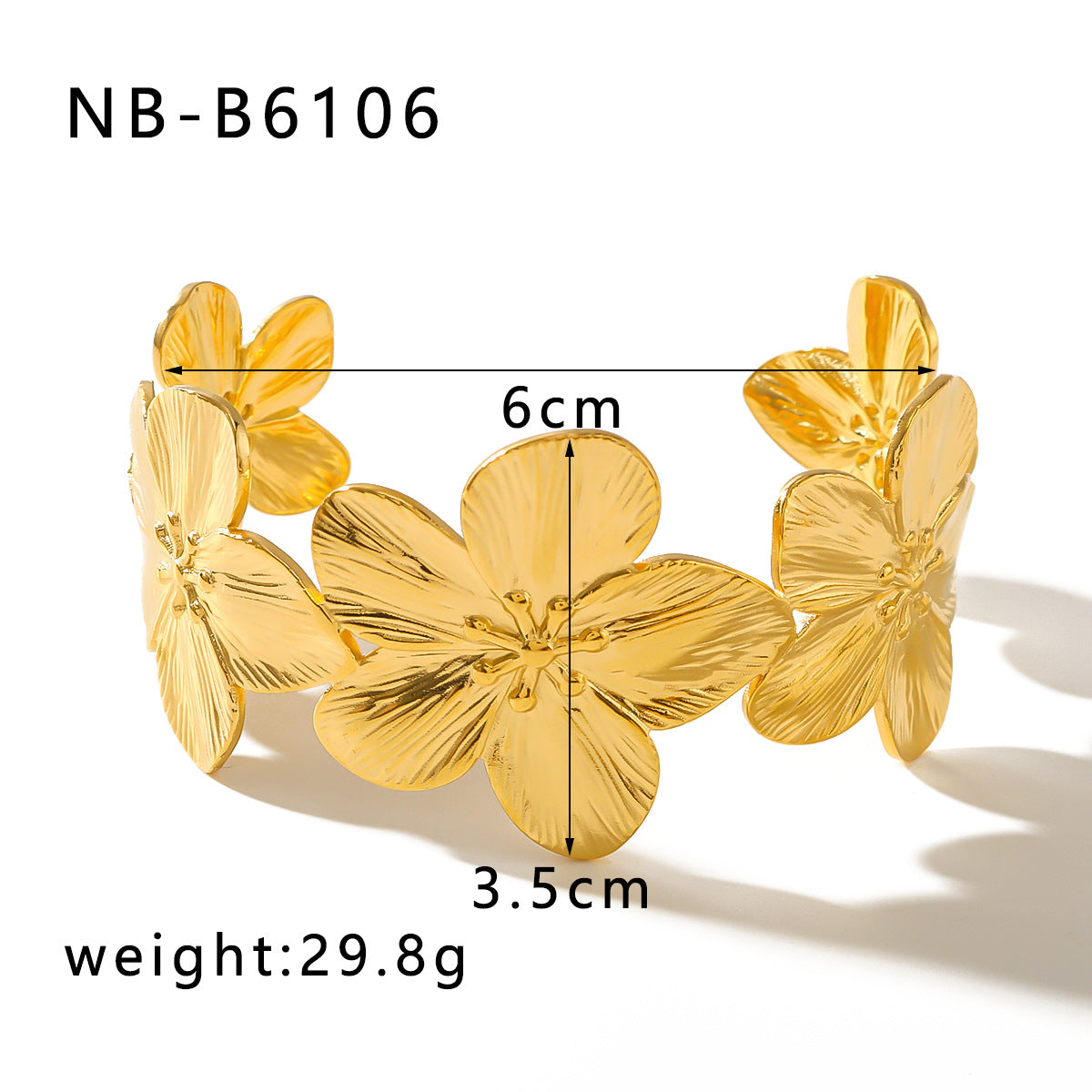 Elegante Bracciale Floreale in Acciaio Inossidabile Placcato Oro 18K da Donna, Gioiello Accattivante Leggero e alla Moda