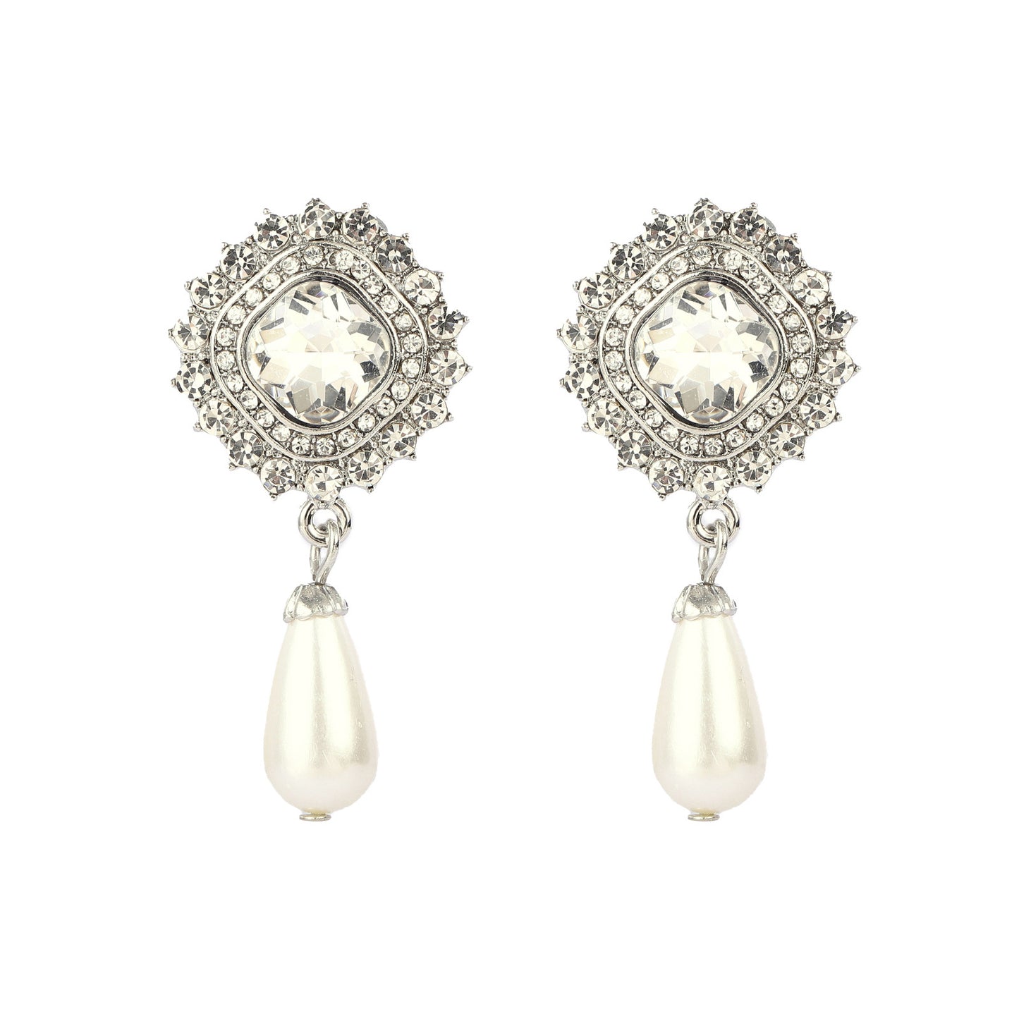 Conjunto de collar y pendientes de perlas naturales en forma de gota de agua con colgante de aleación chapado en cadena de perlas para mujer