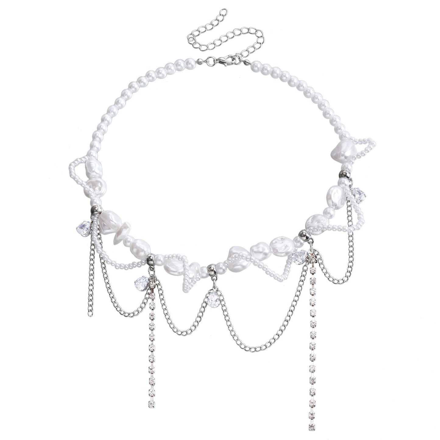 Edgy Minimalist Geometric Imitation Pearl Necklace with Rhinestone Accents for Women