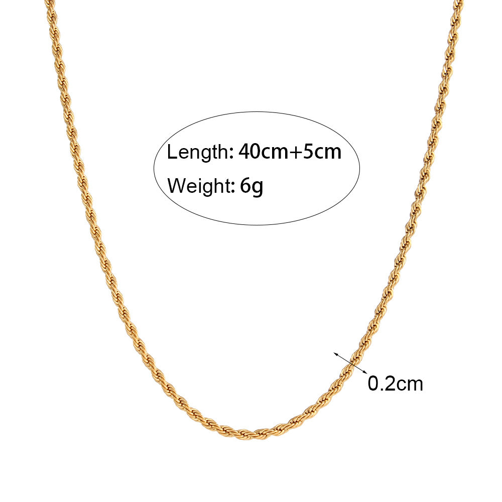 Minimalist Geometric Titanium Steel Twisted Chain Necklace for Women with 18K Gold Plating
