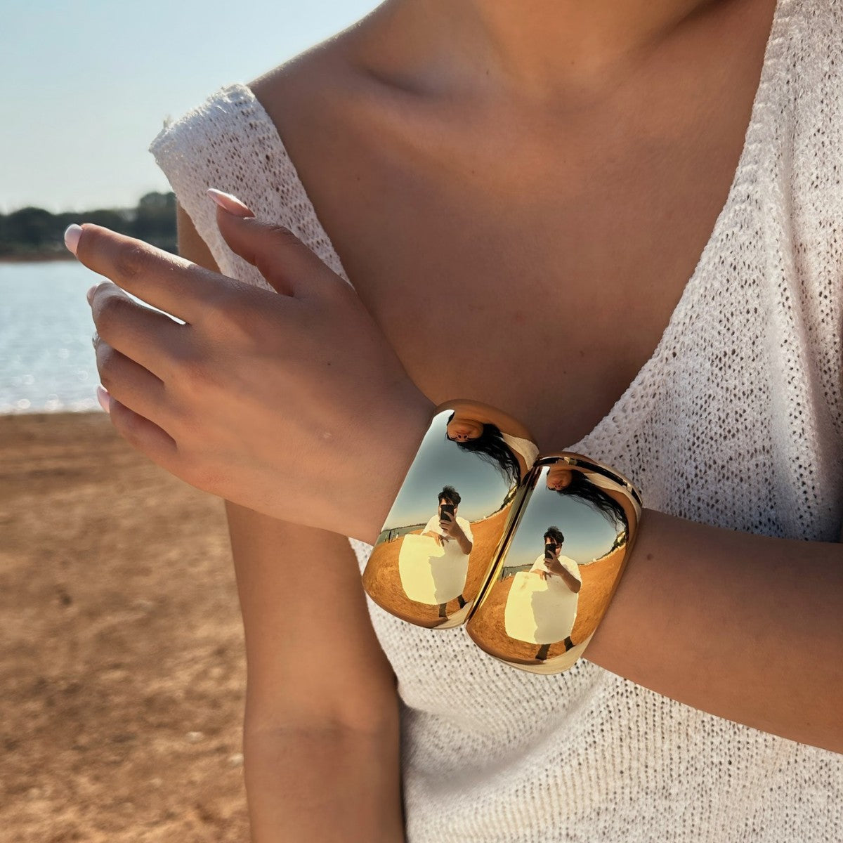 Heavy-Duty Plated Alloy Geometric Open Cuff Bracelet