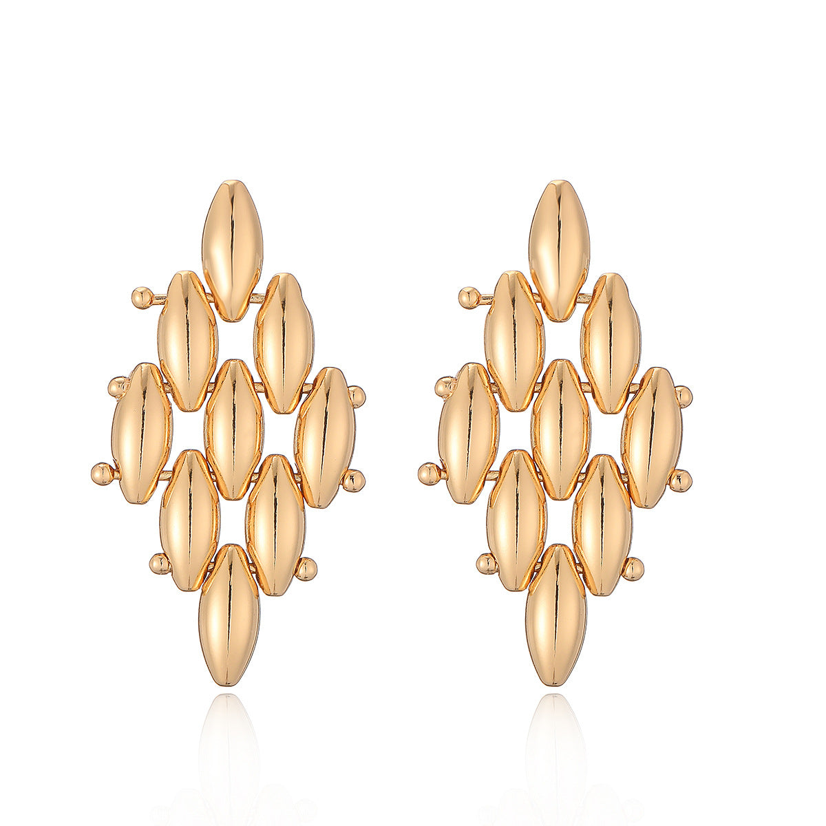 Minimalist Geometric Copper Stud Earrings with 18K Gold Plating and Micro-Pave Detailing for Women