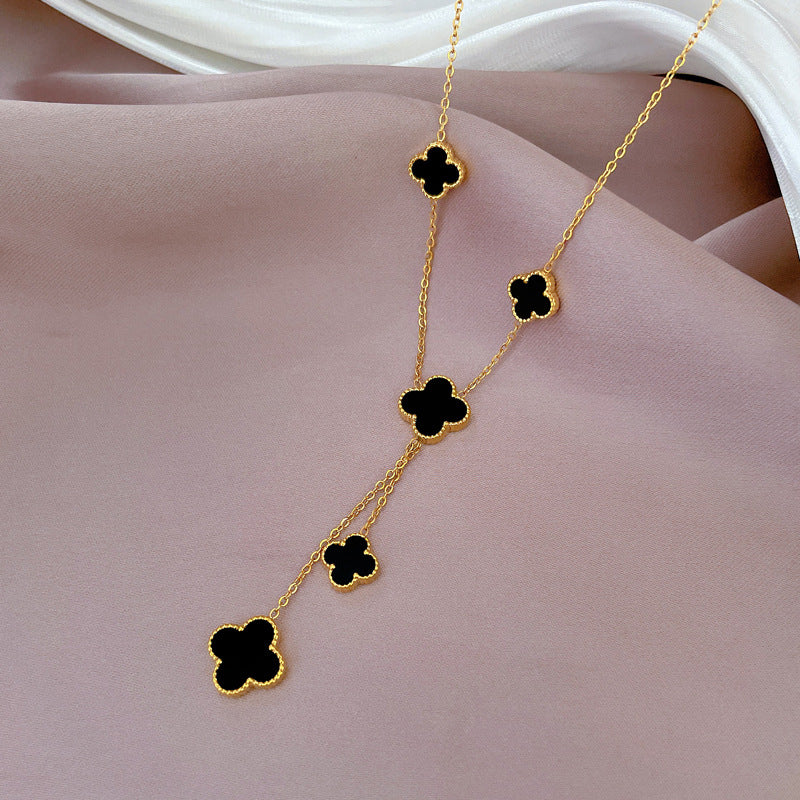 Minimalist Geometric Four-Leaf Clover Titanium Steel Collar Chain Necklace