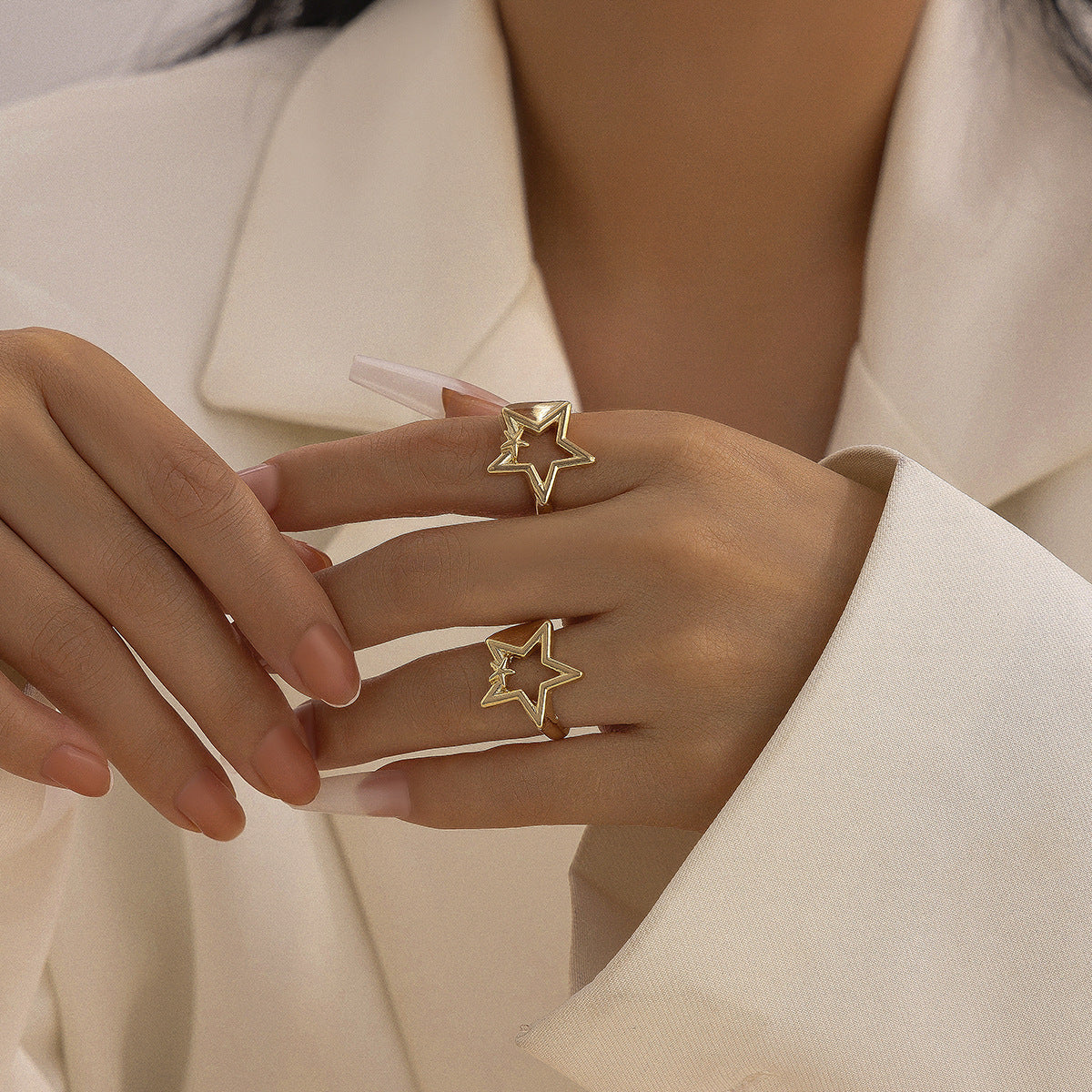 Elegant Star Heart Shaped Alloy Plated Ring Set for Women