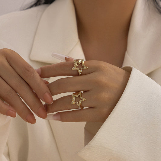 Elegante set di anelli in lega a forma di stella e cuore per donna