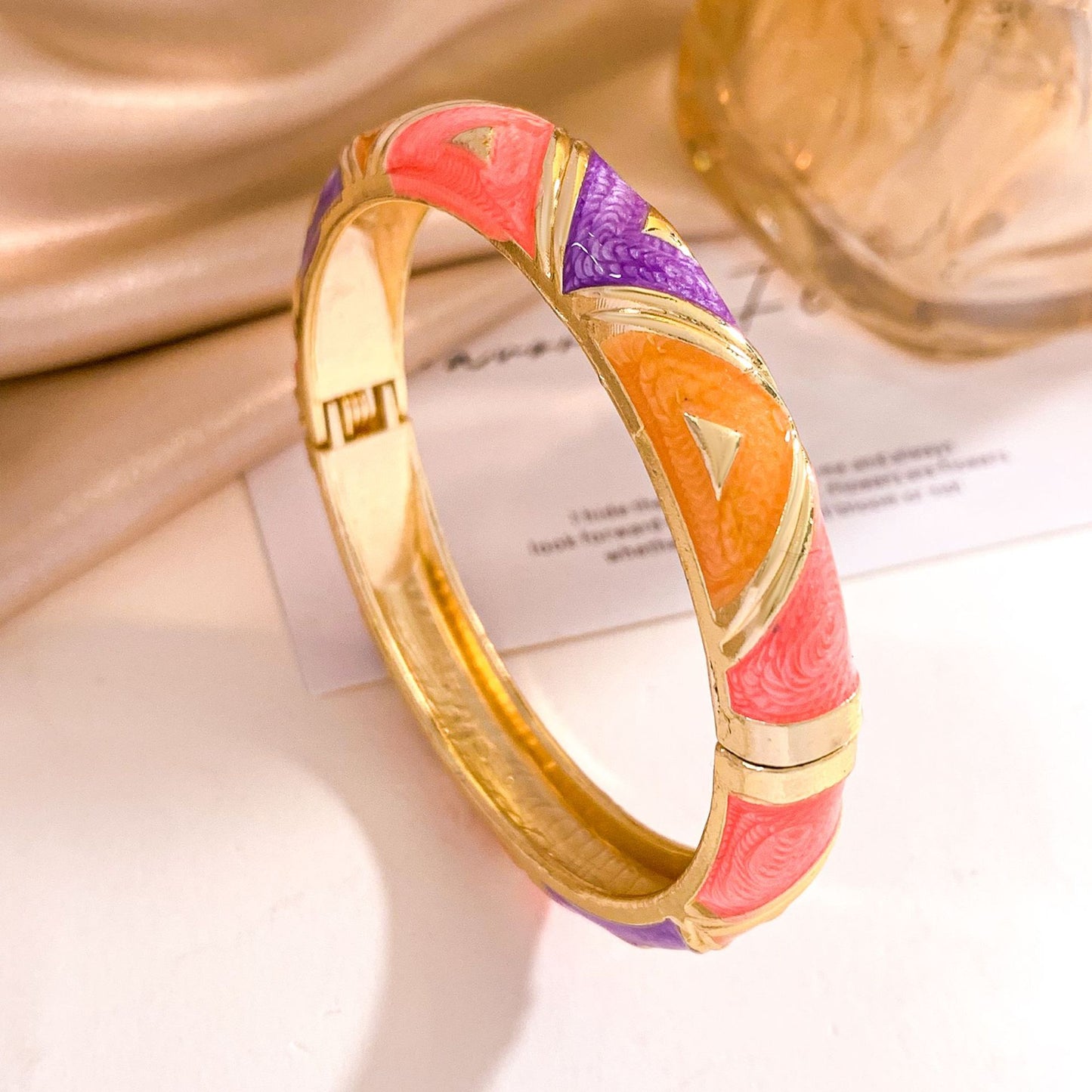 Vintage Elegant Floral Enamel Alloy Rhinestone Inlay Open Cuff Bracelet for Women
