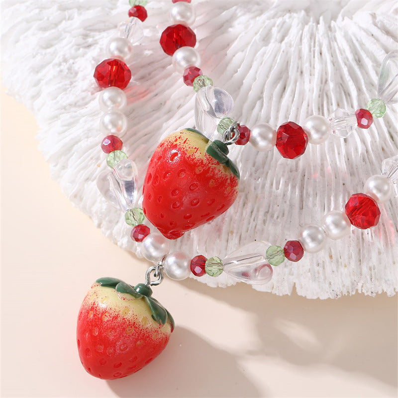 Set Collana Minimalista in Lega con Fiocco per Ragazze con Braccialetto Abbinato, Gioielli a Tema Frutta