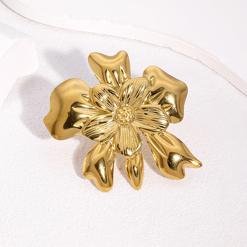 Anello Aperto Floreale Minimalista da Donna in Acciaio Inox con Placcatura in Oro