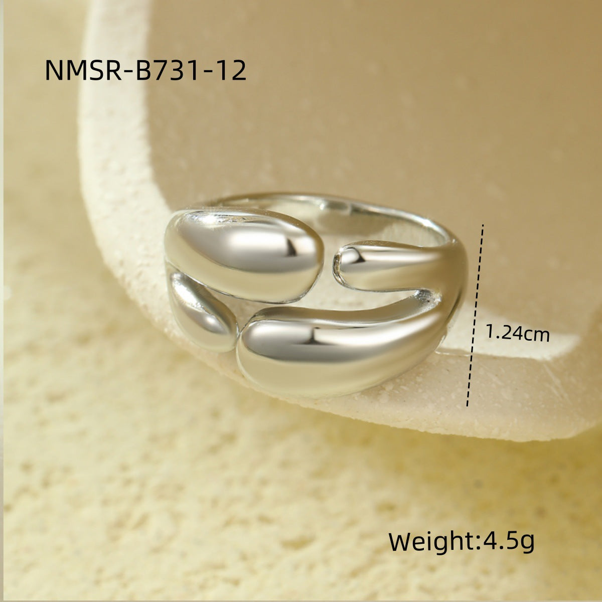 Geometric Stainless Steel Open Ring with Plated Finish for Women, Irregular Shape Fashionable Office Wear Jewelry