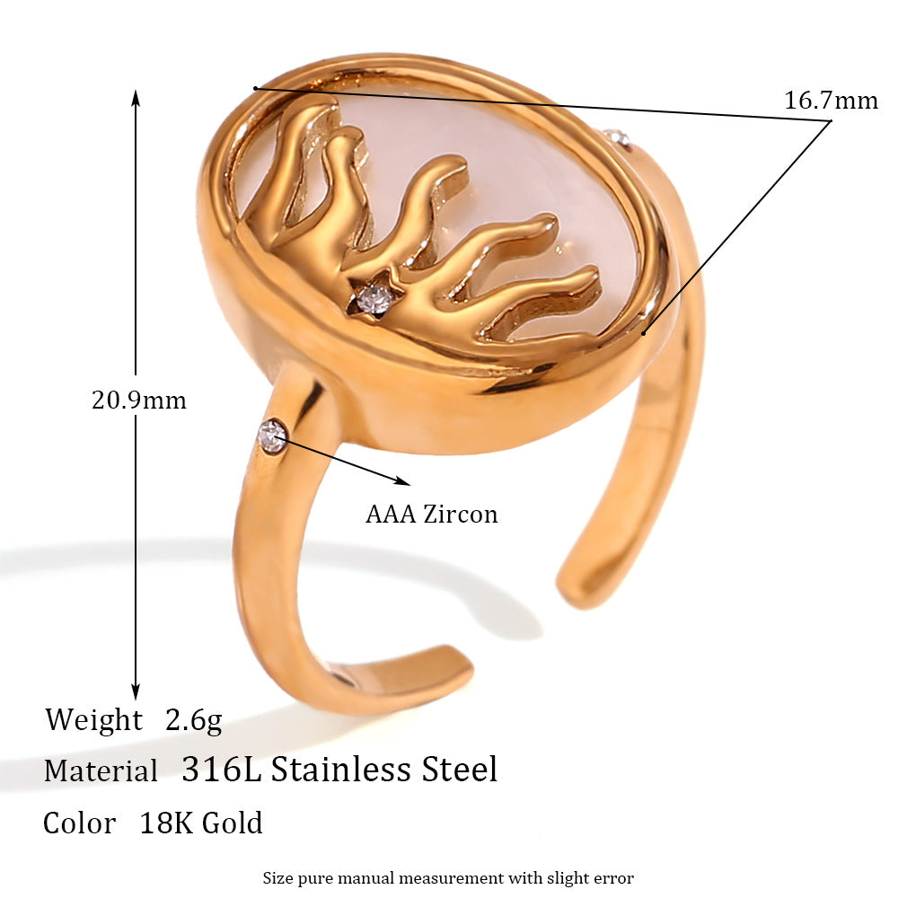 Vintage Geometric Stainless Steel Ring with 18K Gold Plating for Women