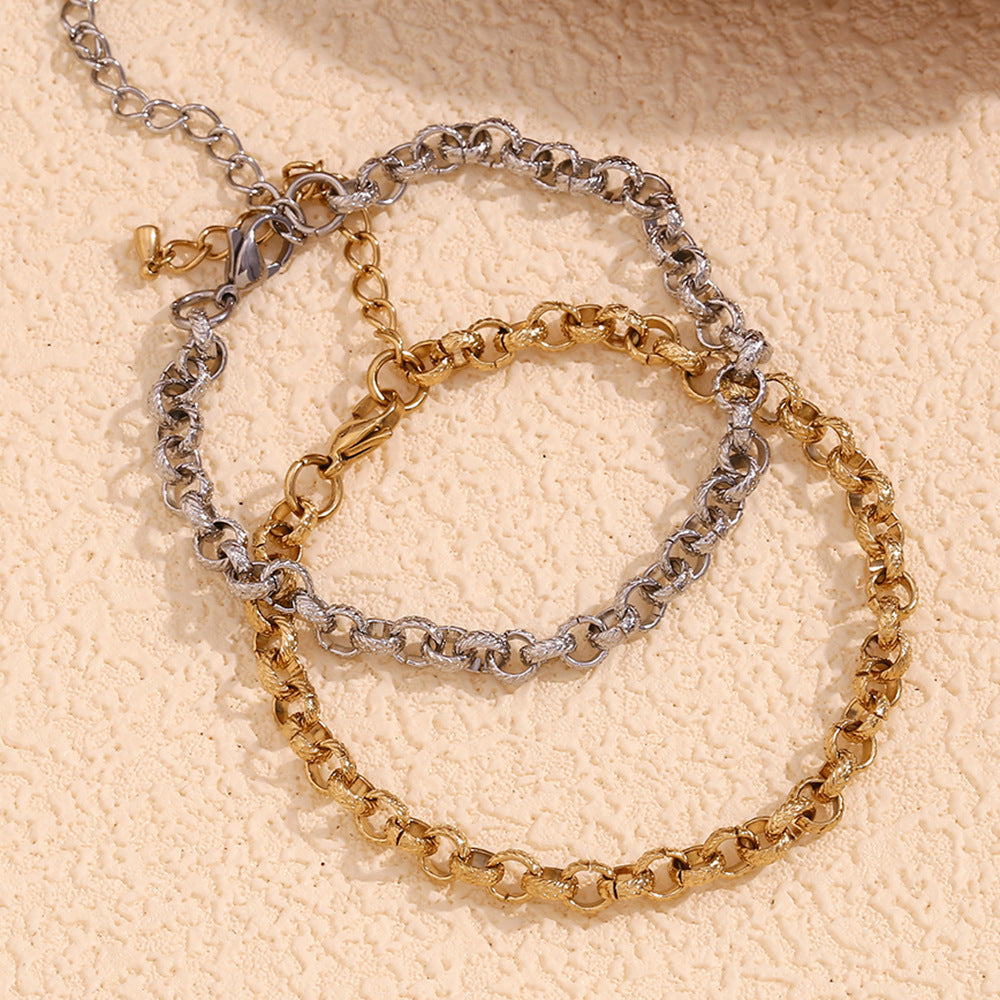 Minimalist Wheat Pattern Anklet for Women Made of Stainless Steel with 14K Gold Plating and Handcrafted Round Link Chain