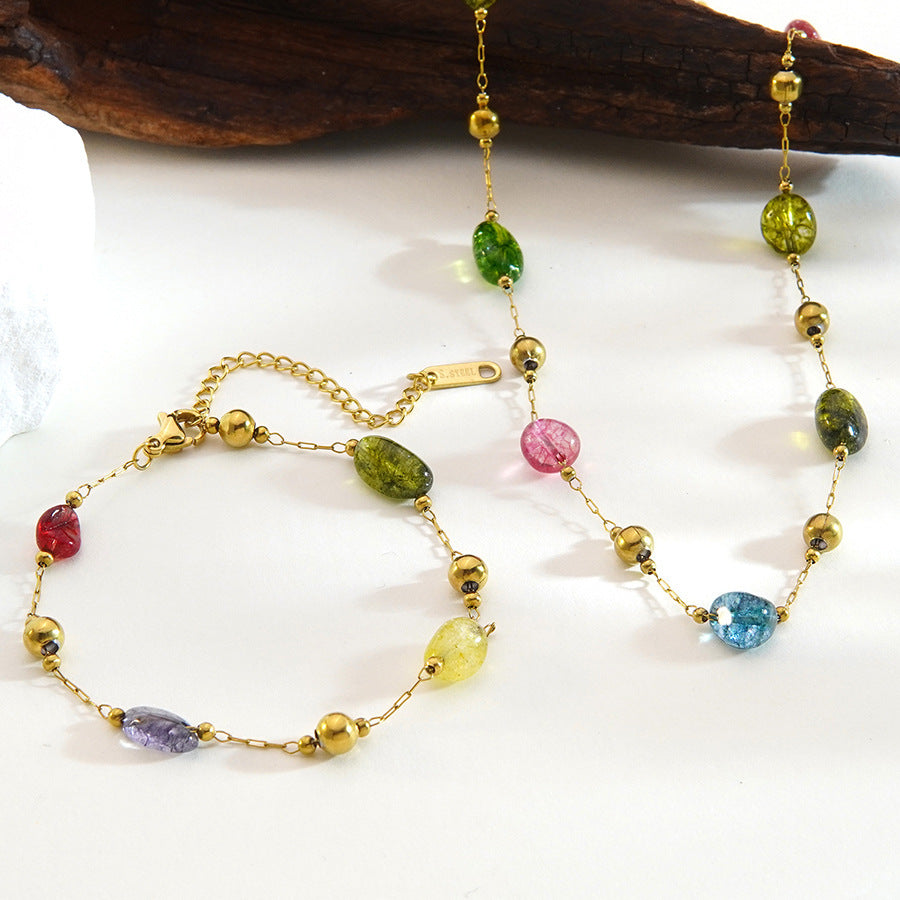 Elegante Conjunto de Collar y Pulsera de Acero Inoxidable con Diseño Geométrico Irregular Bañado en Oro de 18K para Mujer