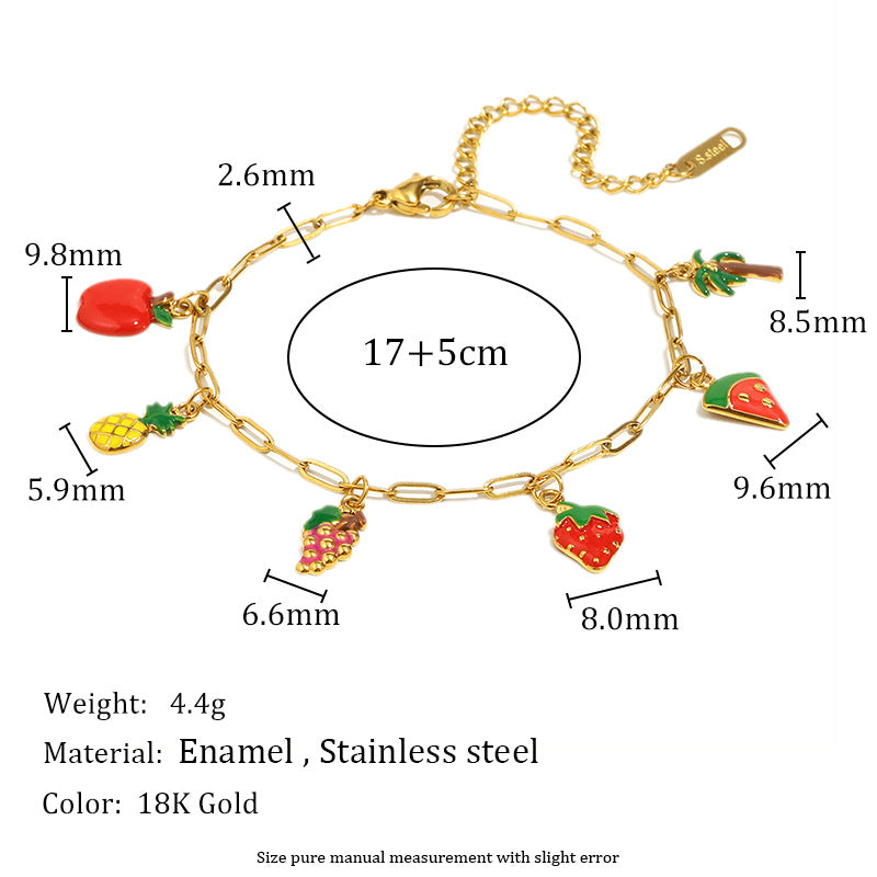 Fashion Fruit-Shaped Stainless Steel Plated 18K Gold Pendant Necklace and Bracelet Set for Women