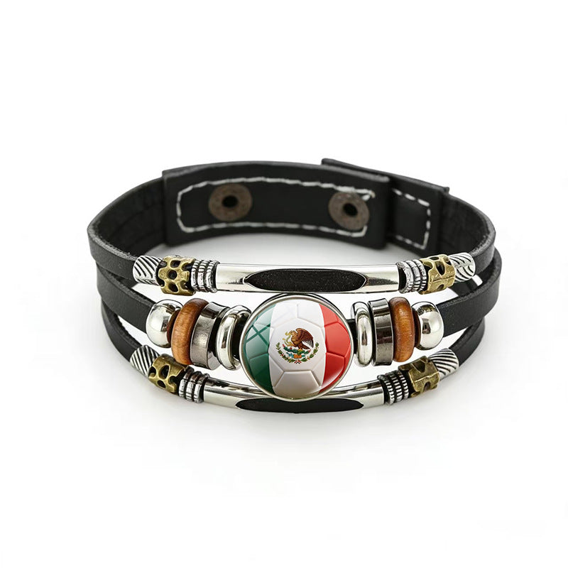 Bracciale unisex vintage in pelle placcata con forme geometriche, multistrato, intrecciato