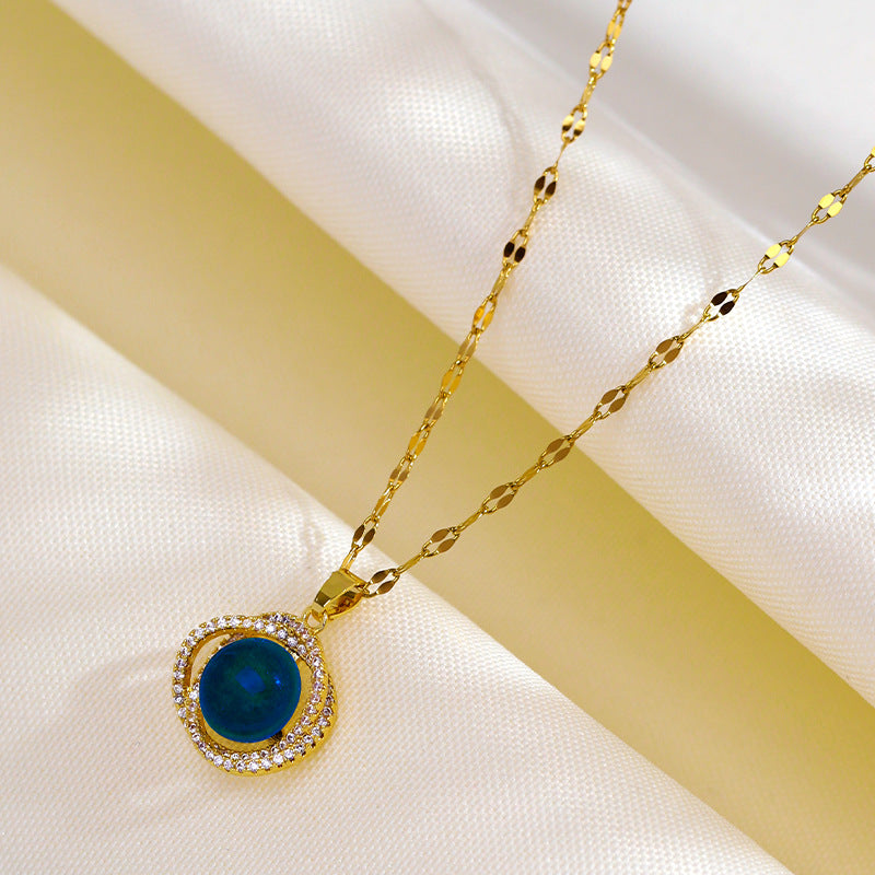Original Design Floral Nest Pendant Necklace in Titanium Steel with Gold Plating, Color-Changing Temperature-Sensitive Starry Sky Dreamy Charm on O-Chain