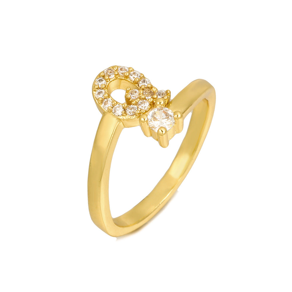 Adjustable Letter Ring Brass Plated with Cubic Zirconia for Women and Men