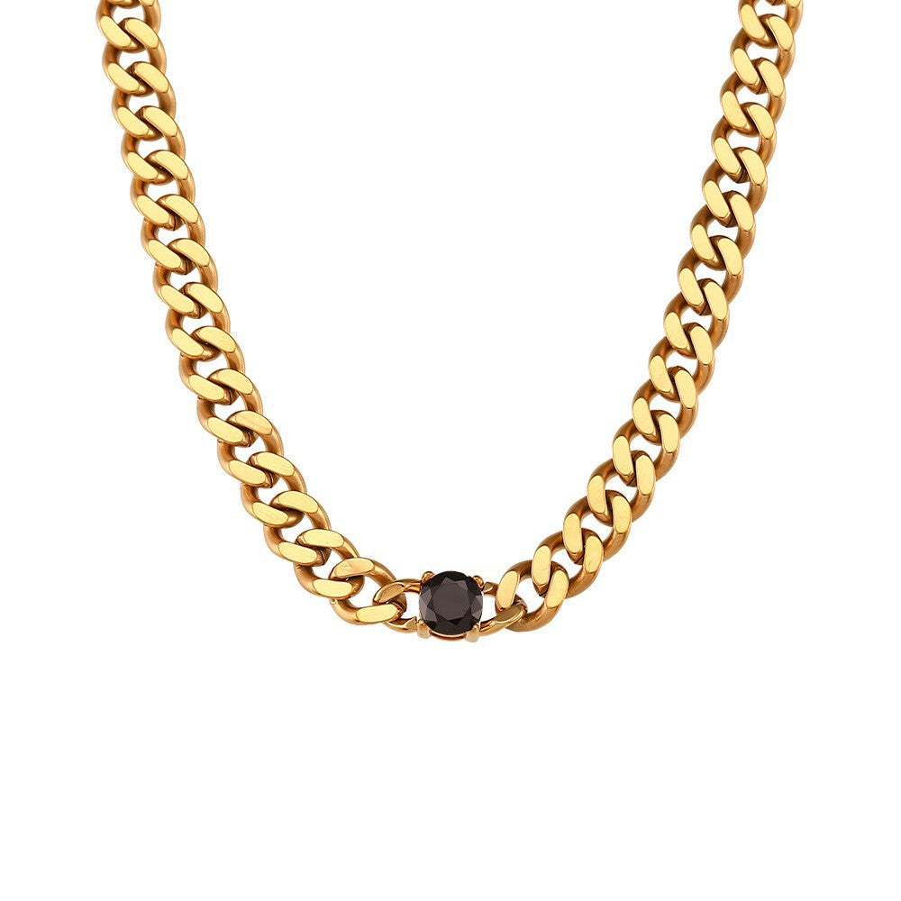 Collana pendente geometrica minimalista in acciaio inossidabile con placcatura in oro 18 carati su catena a maglia cubana