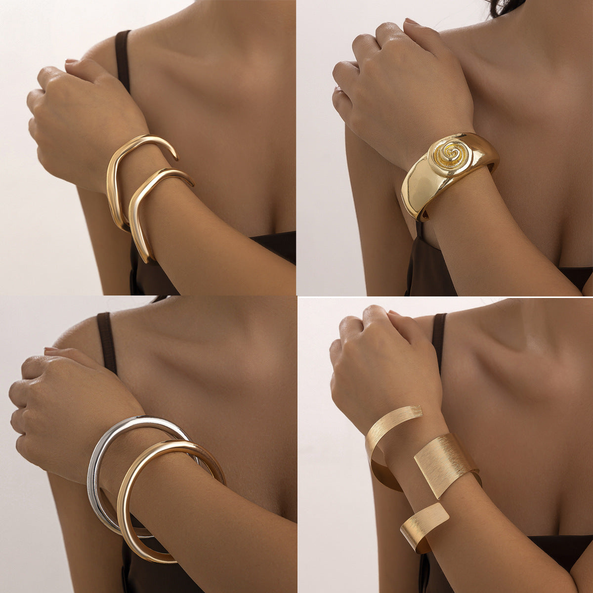 Geometric Irregular Wide Surface Plated Alloy Bangle Bracelet