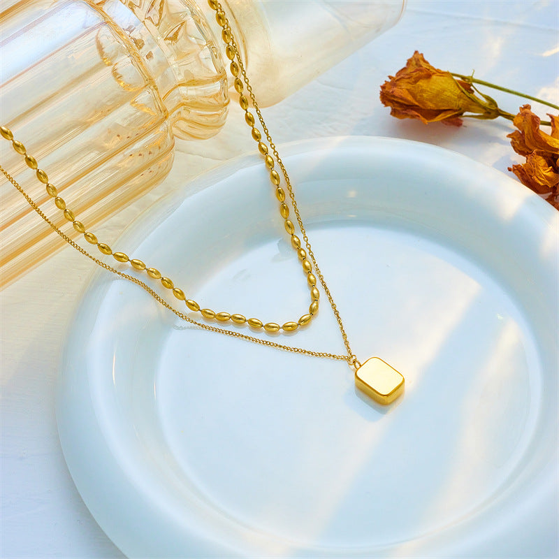 Collar con colgante octagrama geométrico retro minimalista de acero de titanio con incrustaciones de diamantes de imitación en cadena de serpiente para mujer
