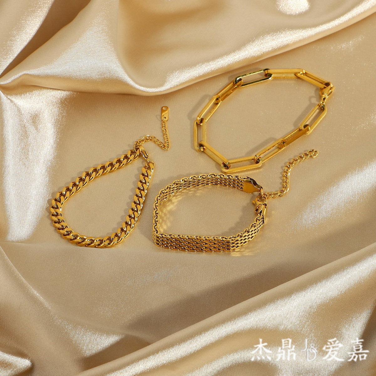 Vintage Geometric Plated Stainless Steel Cuban Link Chain Bracelet for Women
