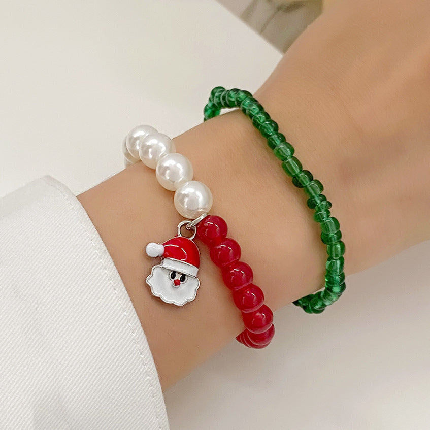 Braccialetto INS con ciondoli a forma di albero di Natale, pupazzo di neve e cuore per donna, con perline in lega e design festivo
