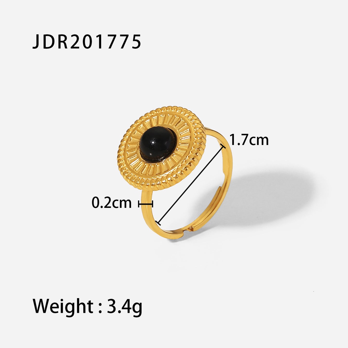 Minimalist Geometric Black Stainless Steel Adjustable Ring with Round Disc Pendant for Women