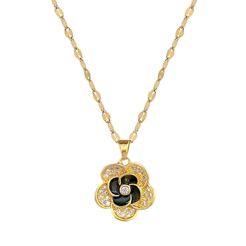 Conjunto de collar y pendientes de lujo con microincrustaciones en forma de flor de acero de titanio para mujer, joyería elegante para fiesta