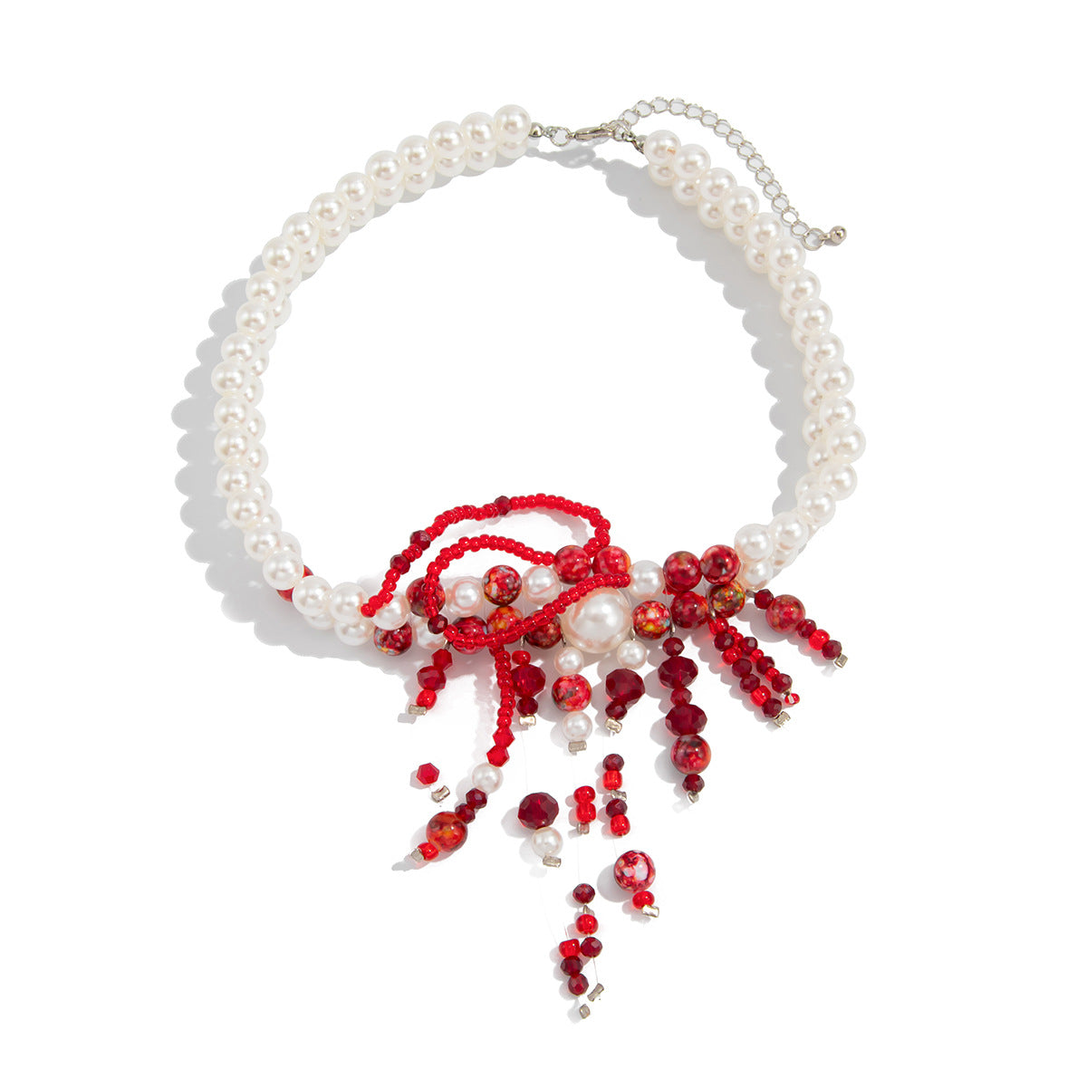 Collana girocollo gotica vintage scura da donna con ciondolo a croce e charm in lega a goccia, catena di perle finte elettroplaccate