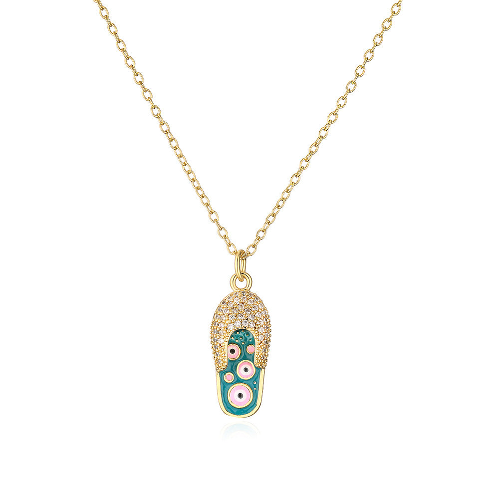 Fashionable Geometric Resin-Epoxy Eye Pendant Necklace in Copper with 18K Gold Plating