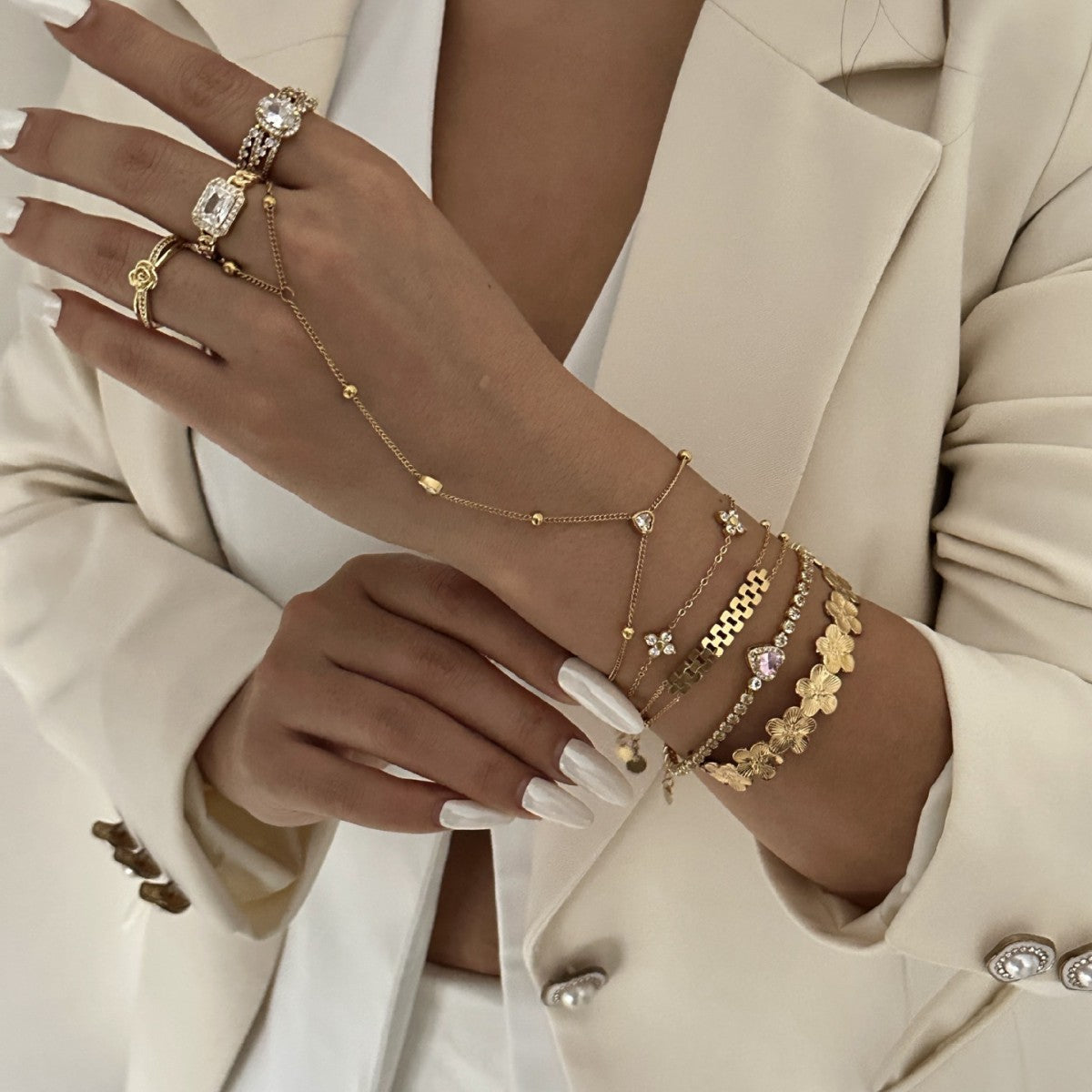 Minimalist Elegant Geometric Plated Stainless Steel Multi-Layer Bracelet for Women