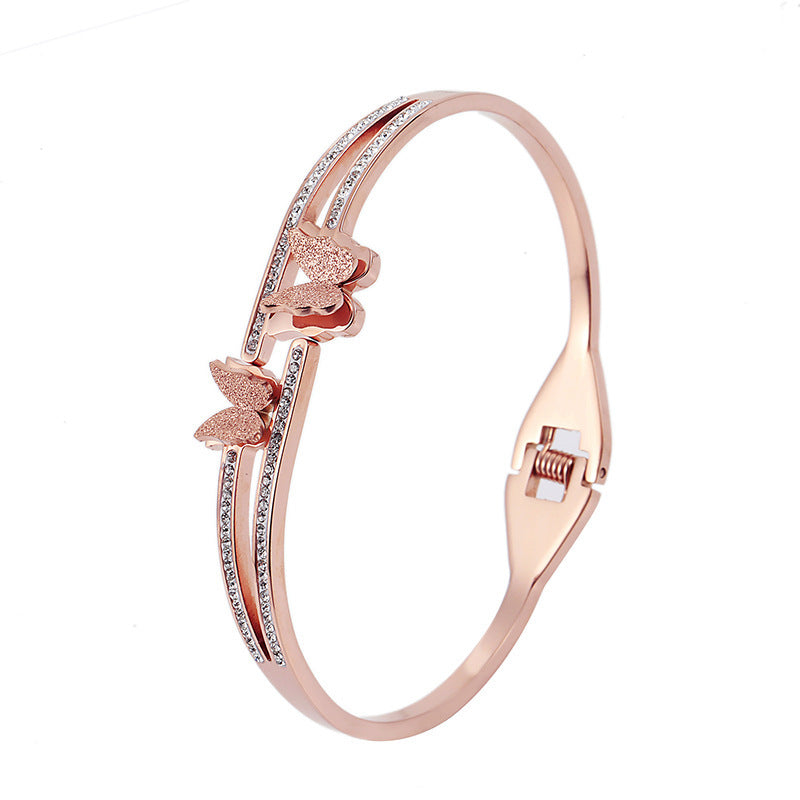Minimalist Double Butterfly Titanium Steel Bracelet with Plating Finish for Women