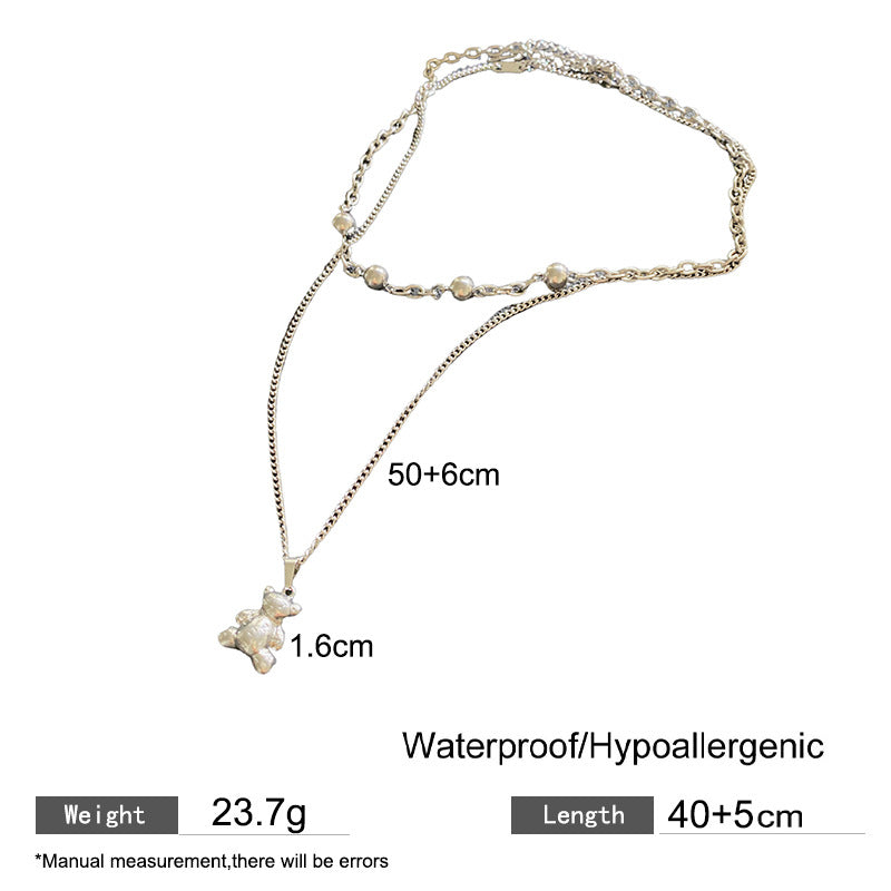 Hip-hop Titanium Steel Bear Pendant Ball Chain Necklace for Unisex