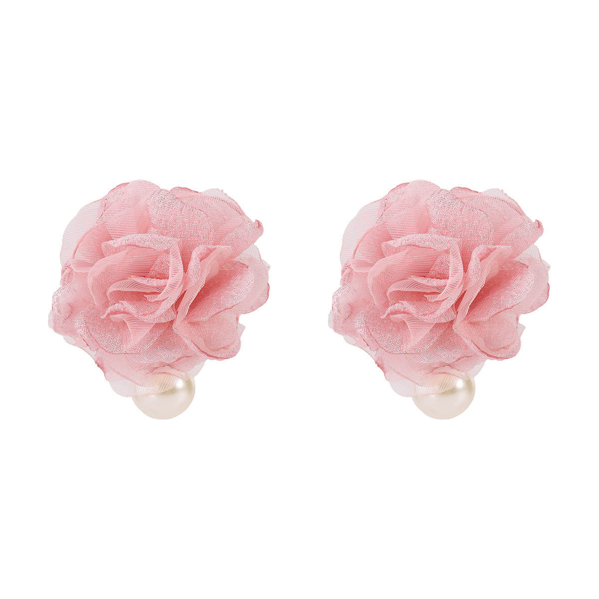 Pendientes de té de rosa hechos a mano de gasa floral y perlas de imitación estilo vintage de Hong Kong