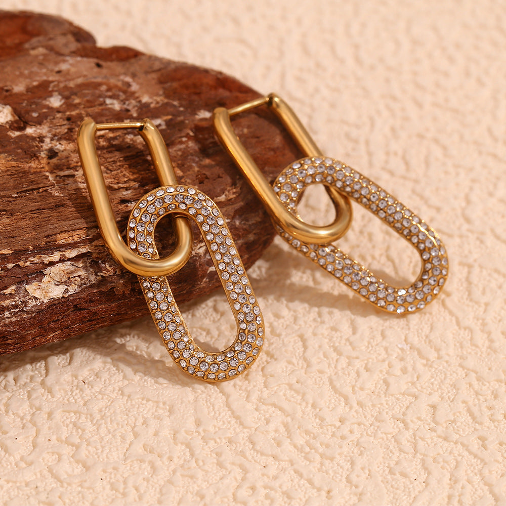Geometric Stainless Steel Earrings with 18K Gold Plating and Micro-Paved Zirconia for Women