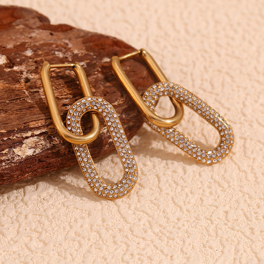 Geometric Stainless Steel Earrings with 18K Gold Plating and Micro-Paved Zirconia for Women