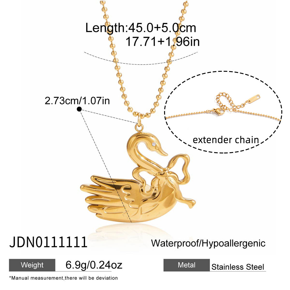 Collana da donna elegante a forma di cigno in acciaio al titanio con placcatura in oro sottovuoto PVD, catena clavicola in acciaio inossidabile dal design geometrico