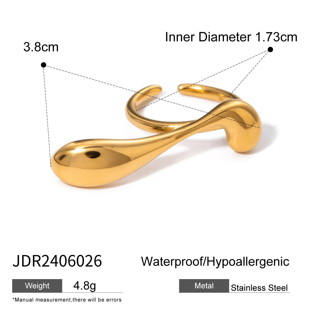 Fashion Business Casual Teardrop Geometric Plated Stainless Steel Ring for Women