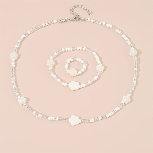 Cute Star-Shaped Resin Beaded Necklace Set with Bracelet and Ring for Kids, Handmade Minimalist Jewelry Gift